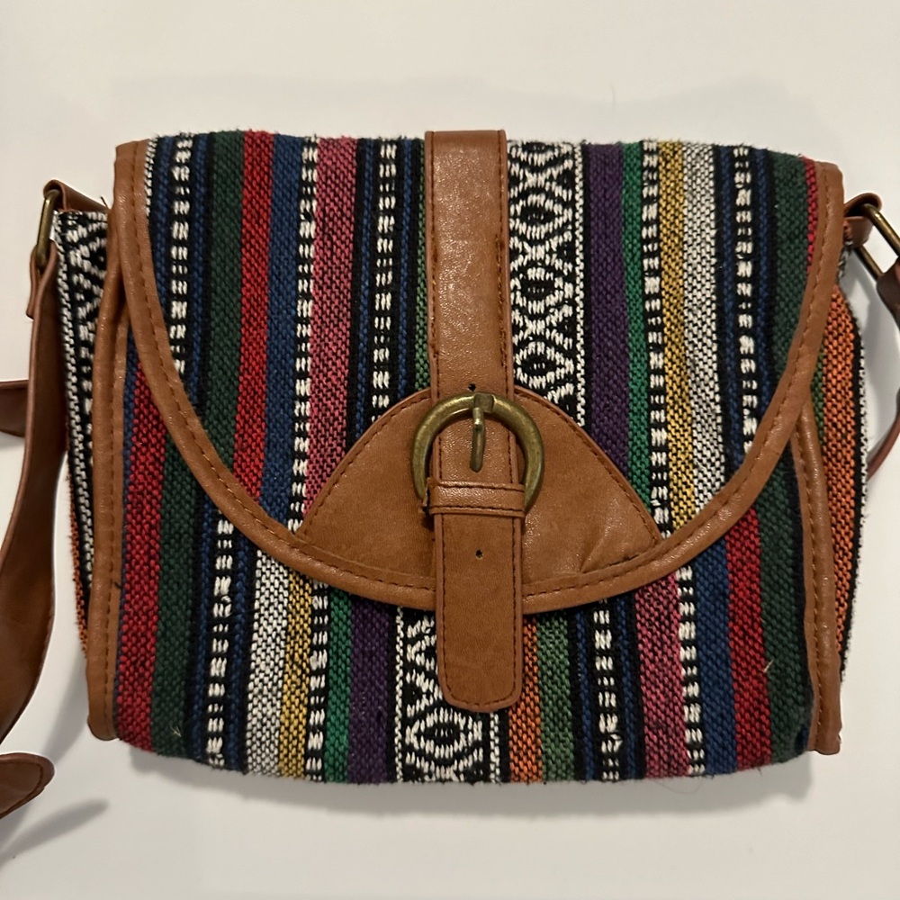 Boho vintage red and Green Crossbody Bag with Vibrant Stripes